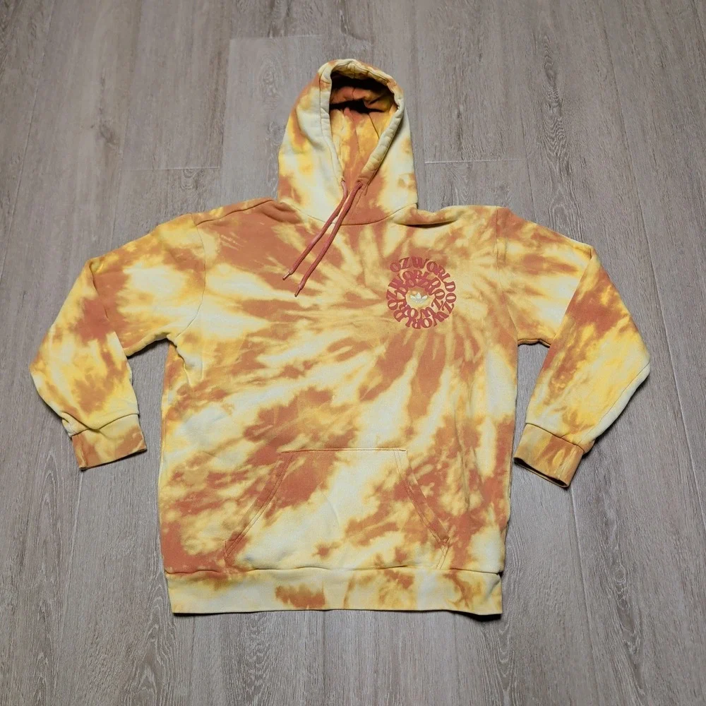 Adidas Ozworld Hoodie Mens Medium Orange Yellow Tie Dye Pullover Sweatshirt Cozy